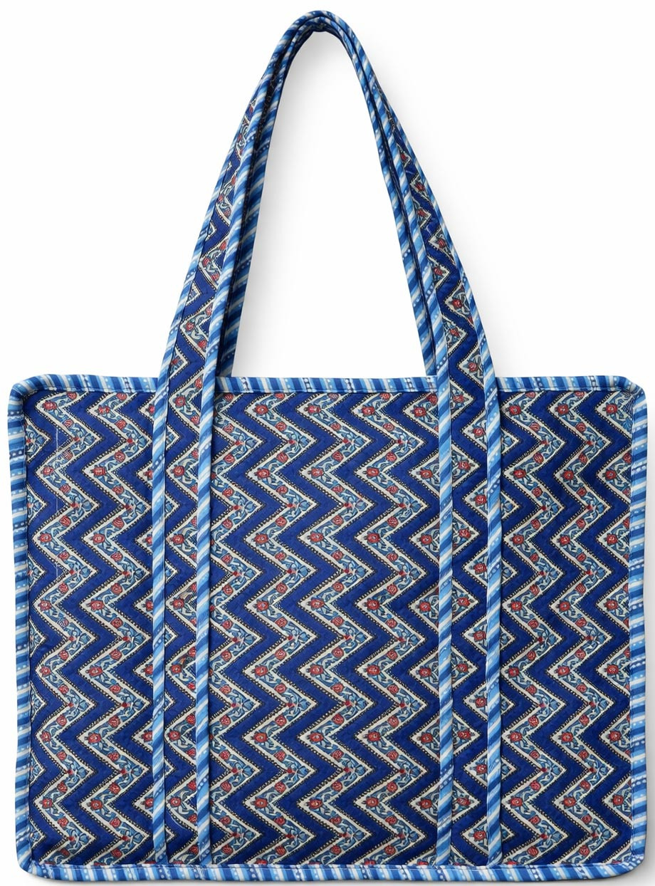 Grey  Mustard Safari Print Quilted Cotton Reversible Tote Bag with Zipper