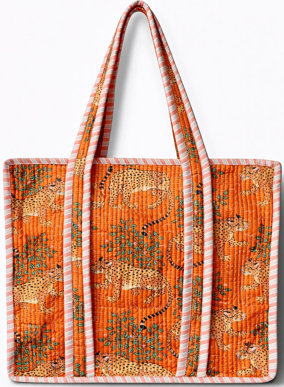 Grey  Mustard Safari Print Quilted Cotton Reversible Tote Bag with Zipper