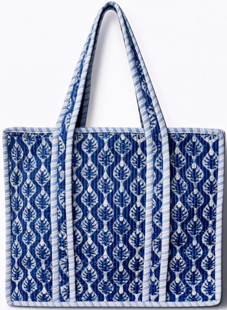 Image of Grey &amp; Mustard Safari Print Quilted Cotton Reversible Tote Bag with Zipper