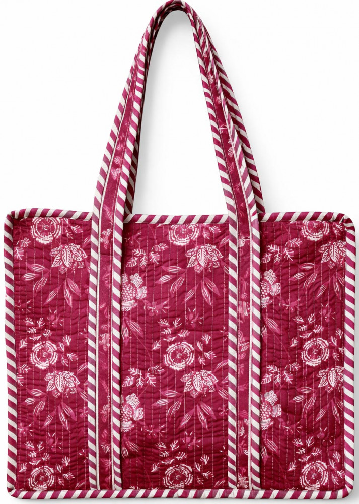 Image of Handcrafted Quilted Cotton Tote Bag with Wine Floral Print