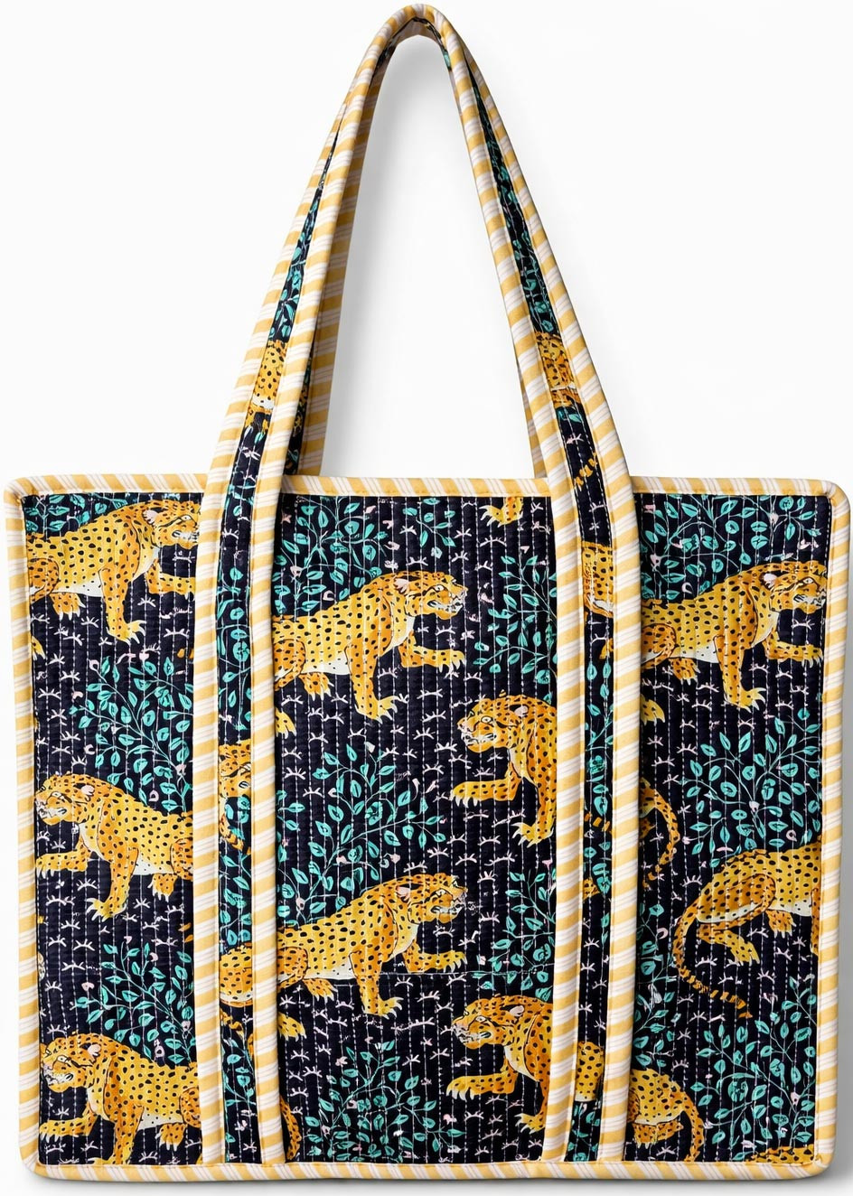 Handcrafted Quilted Cotton Tote Bag with Leopard Print