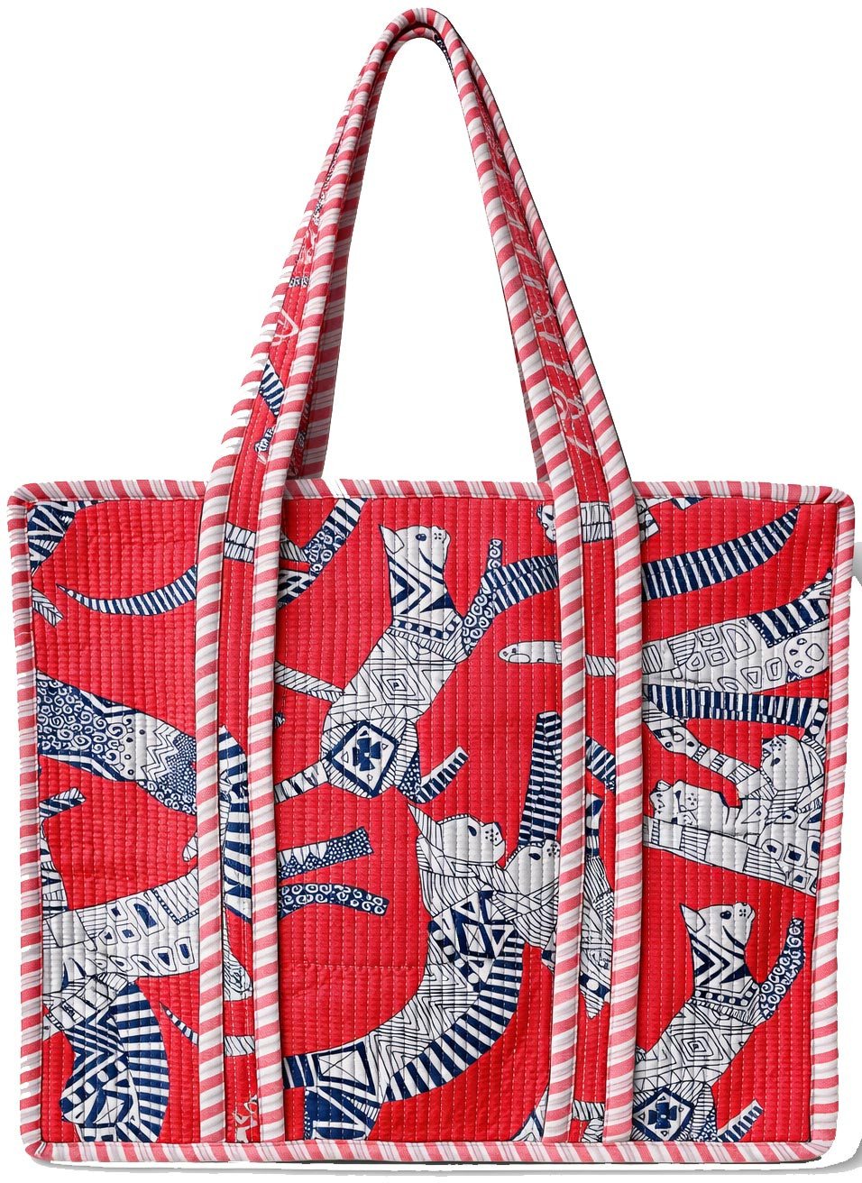 Handcrafted Quilted Cotton Tote Bag with Red Animal Print