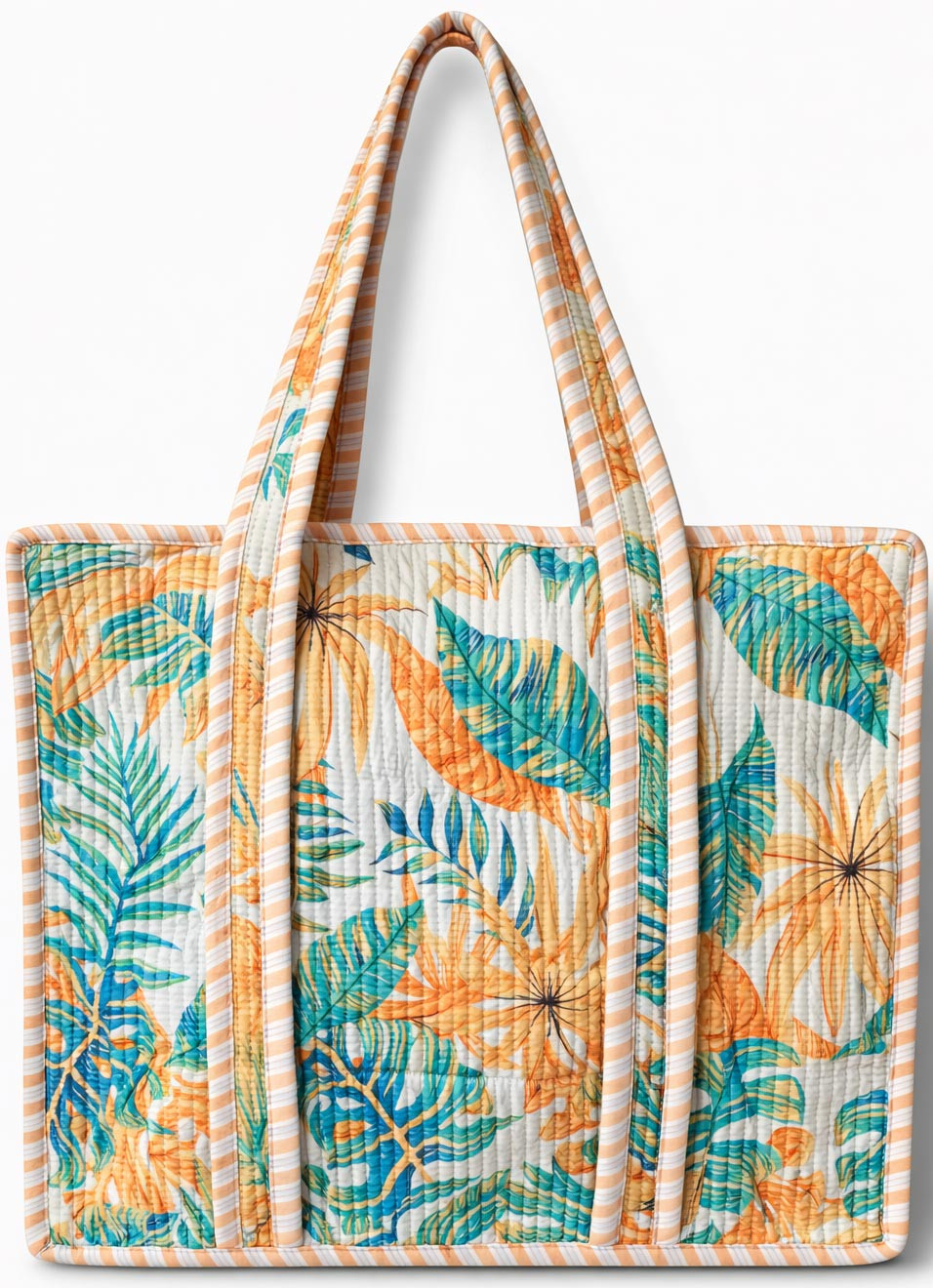 Handcrafted Quilted Cotton Tote Bag with Tropical Leaf Print