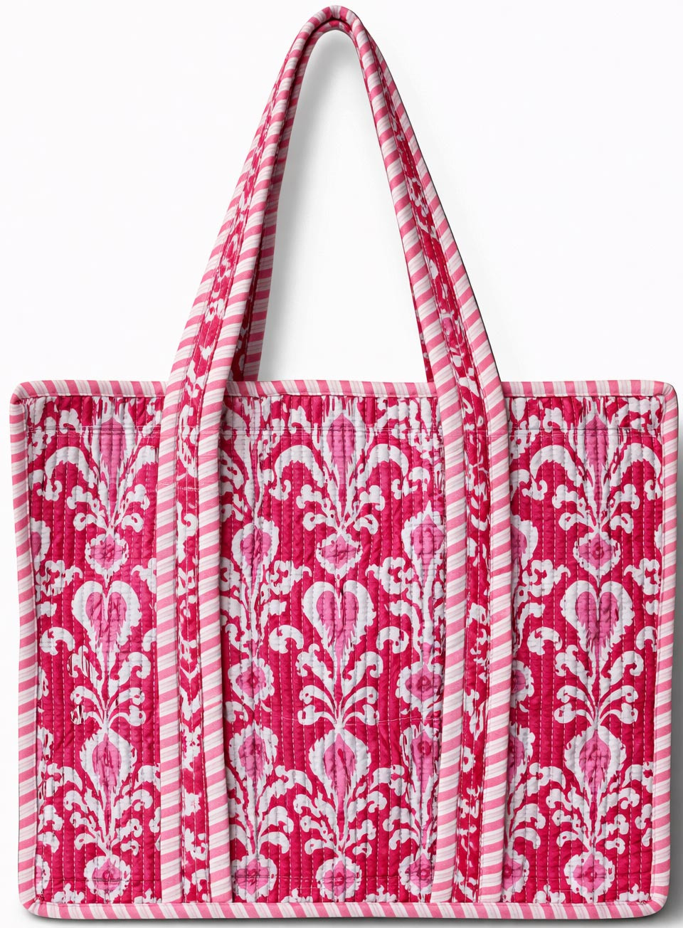 Handcrafted Quilted Cotton Tote Bag with Pink Floral Print