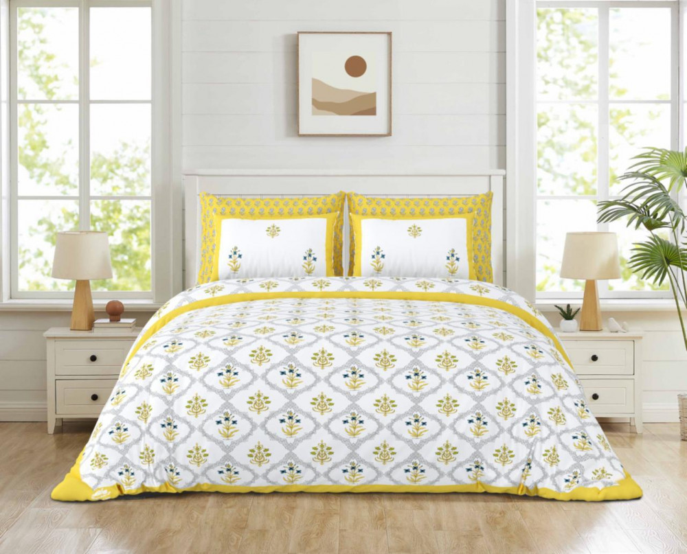 Image of Turquoise &amp; Grey Medallion Floral Print Pure Cotton Double Bedsheet – 100×108 Inches