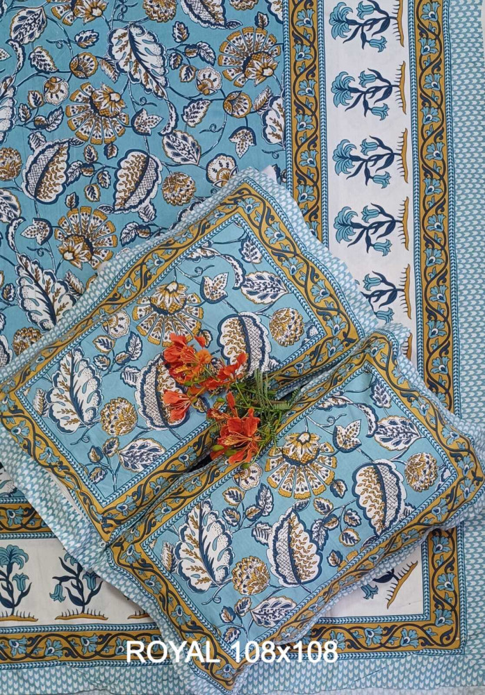 Image of Royal King Size Bedsheet in Pure Cotton | 108×108 Inch Large Bed Sheet