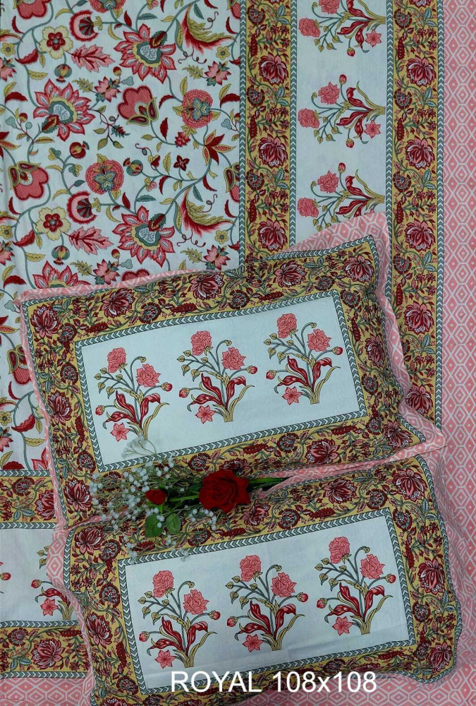 Image of Royal King Size Bedsheet in Pure Cotton | 108×108 Inch Large Bed Sheet