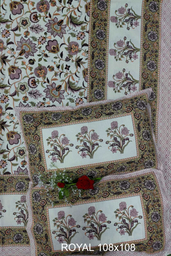 Image of Royal King Size Bedsheet in Pure Cotton | 108×108 Inch Large Bed Sheet