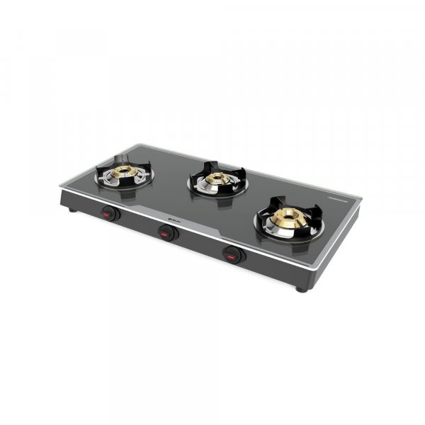 Bajaj 3BJGP7 Stainless Steel Glass Top Gas Stove with 3 Brass Burners