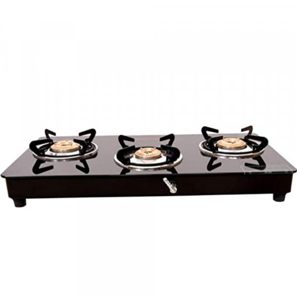 Butterfly Smart Glass 3 Burner Gas Stove, Black, Manual Ignition