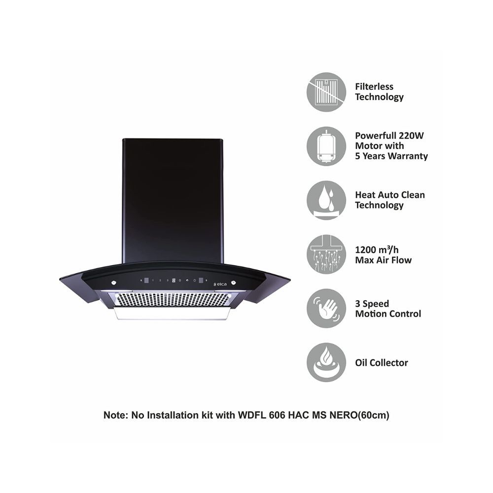 Elica 60 cm 1200 m3/hr Filterless Auto Clean Chimney with 15 Years Warranty