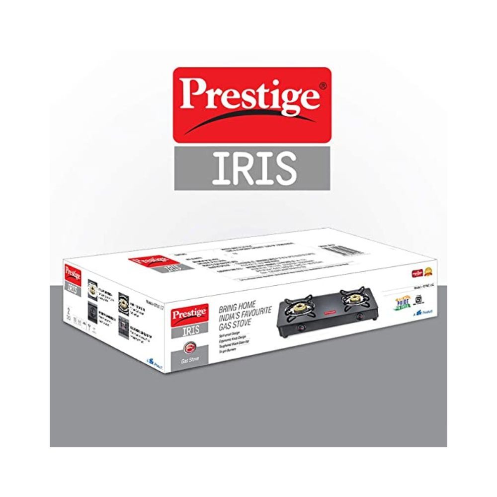 Prestige IRIS LPG Gas Stove, 2 Burner, Black, Powder coater Mild Steel