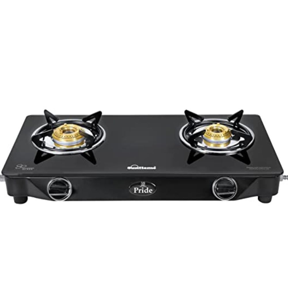 Sunflame Pride 2B BK Toughened Glass 4 Brass Burner Gas Stove (Manual