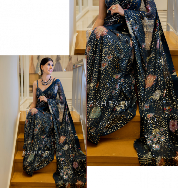 Ishq Bark blue sequin saree banner for women