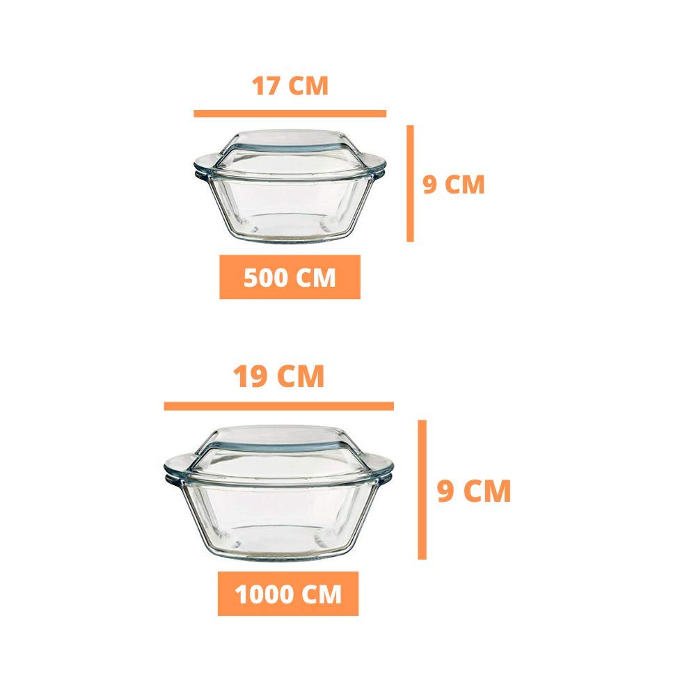 Femora Borosilicate Glass Microwave Safe Casserole 1000ML, 1500ML Set