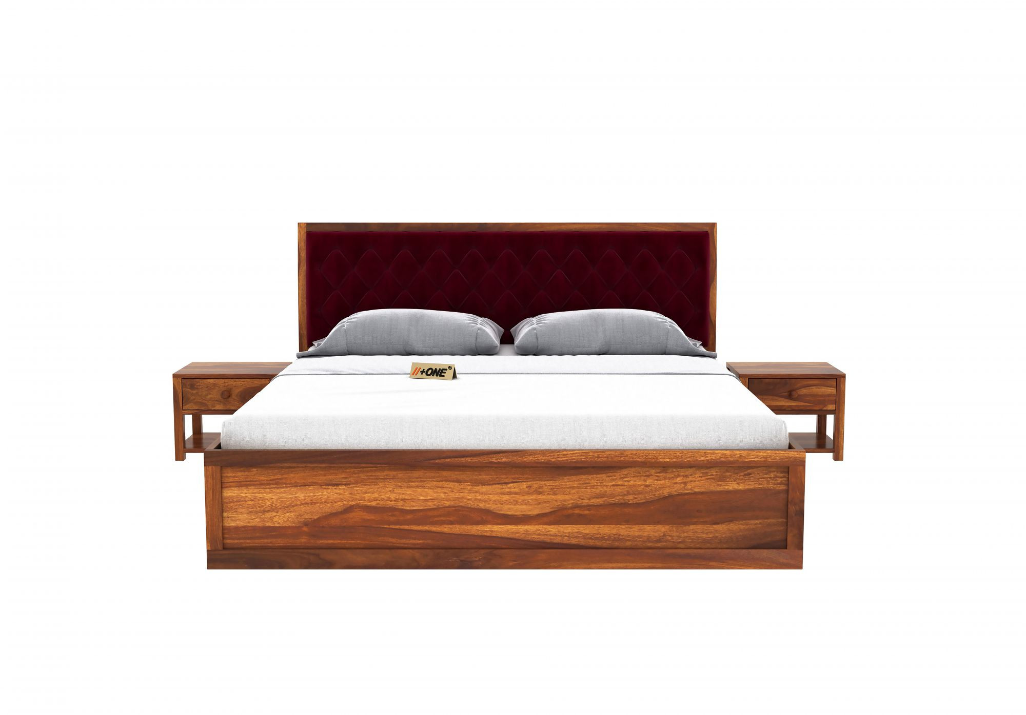 Aria Cushioned Pomegranate Bed With Hydraulic Storage King Size Teak Finish