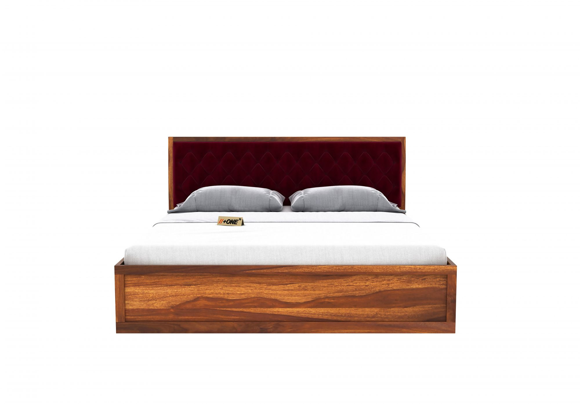 Aria Cushioned Pomegranate Bed With Hydraulic Storage King Size Teak Finish