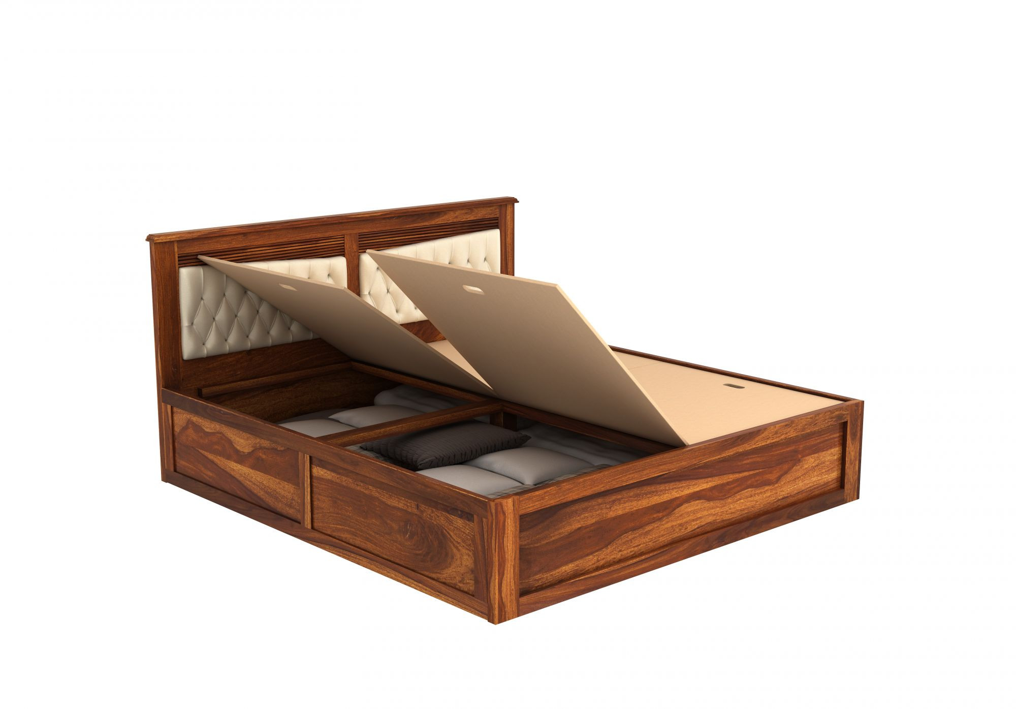 Spanish Sheesham Wood Bed With Box Storage King Size Teak Finish