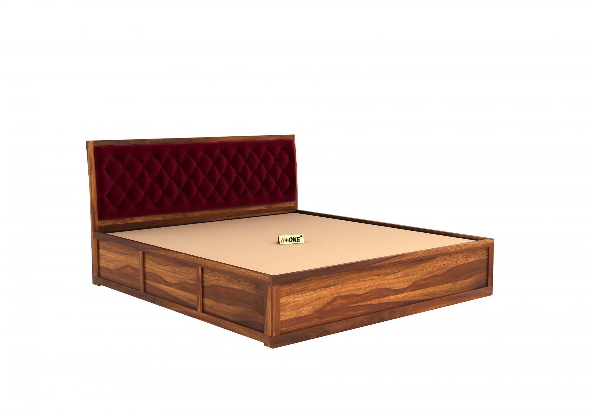 Aria Cushioned Pomegranate Bed With Hydraulic Storage King Size Teak Finish
