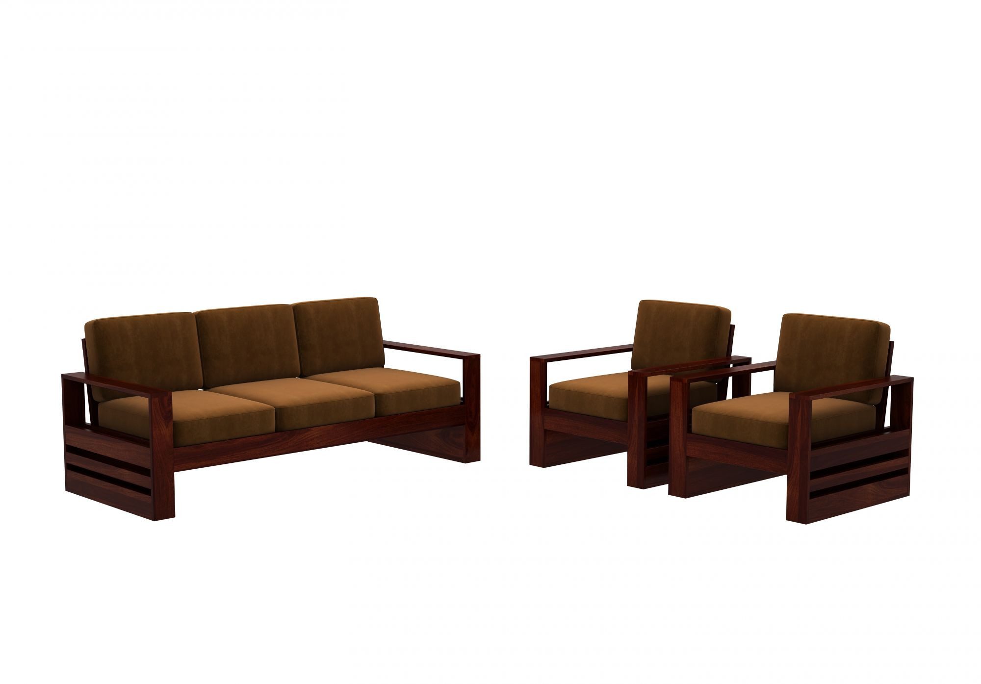 Picton Brown Wooden Sofa Set 5 Seater Walnut Finish