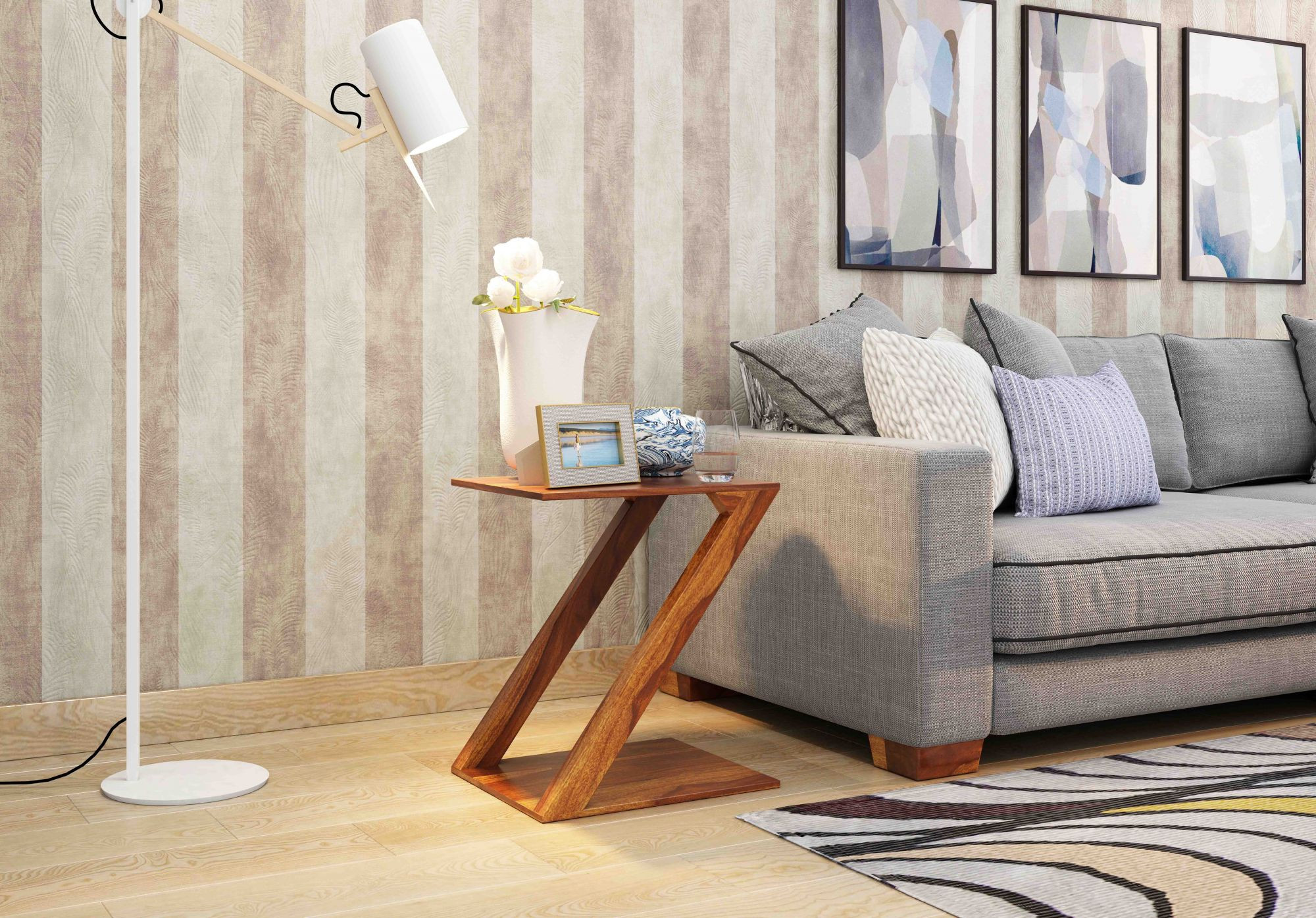 Z Wooden Side Table Walnut Finish