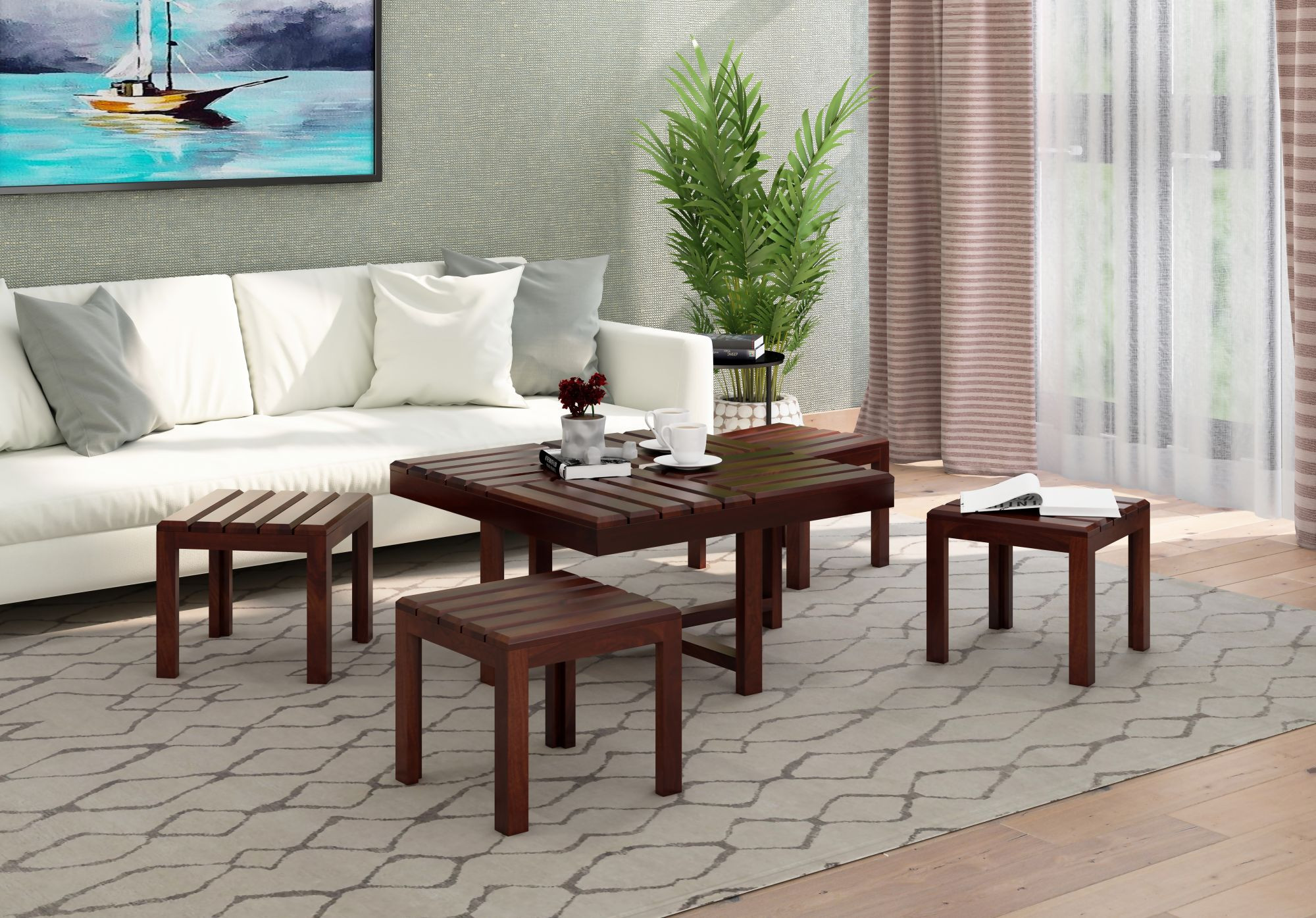 Tresco 4 Stool Coffee Table Walnut