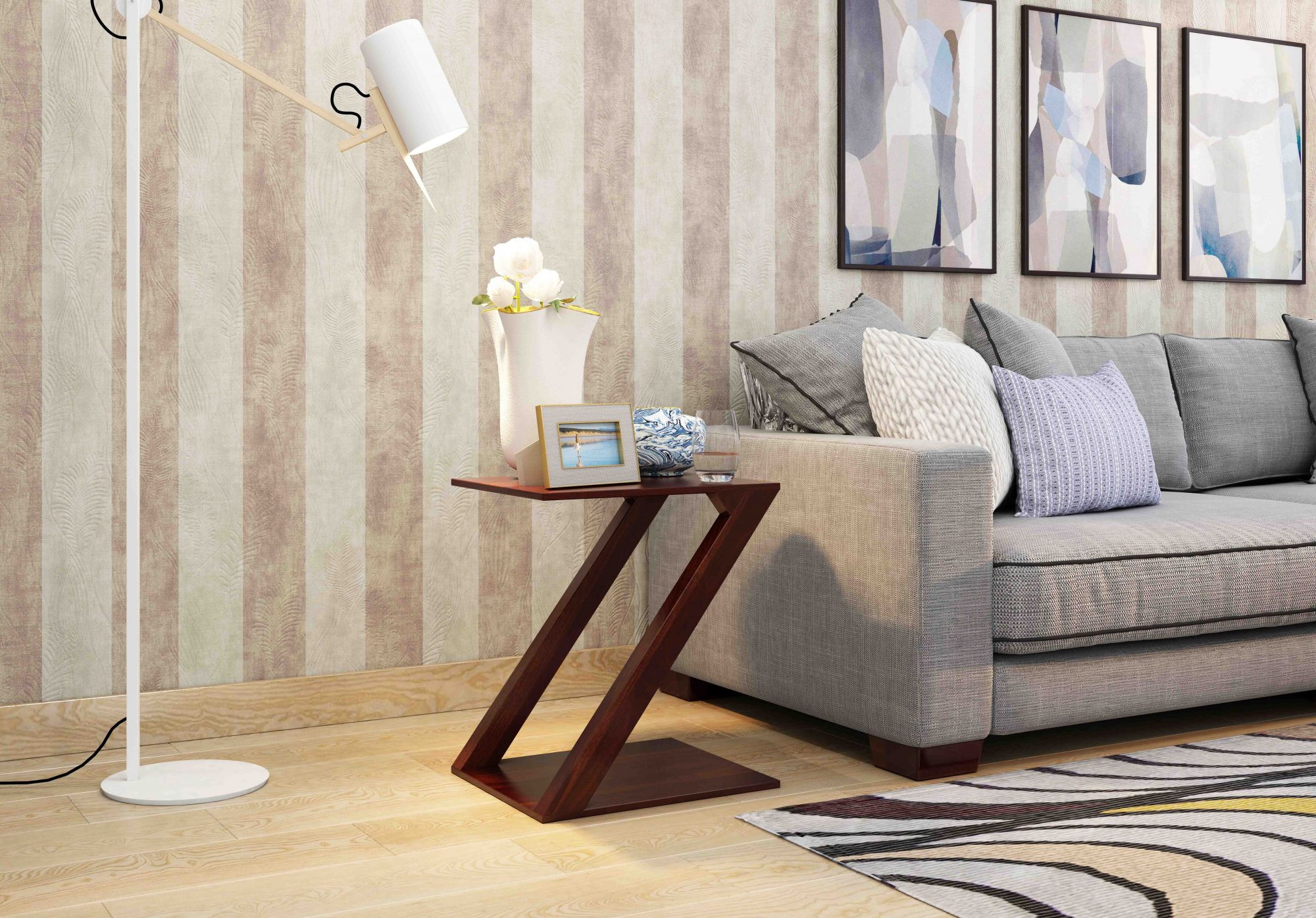Z Wooden Side Table Walnut Finish