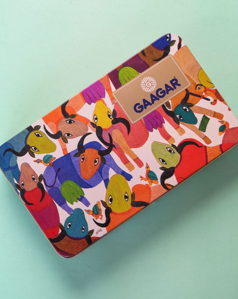 Image of GUD AJWAIN IN GOND ART TIN BOX