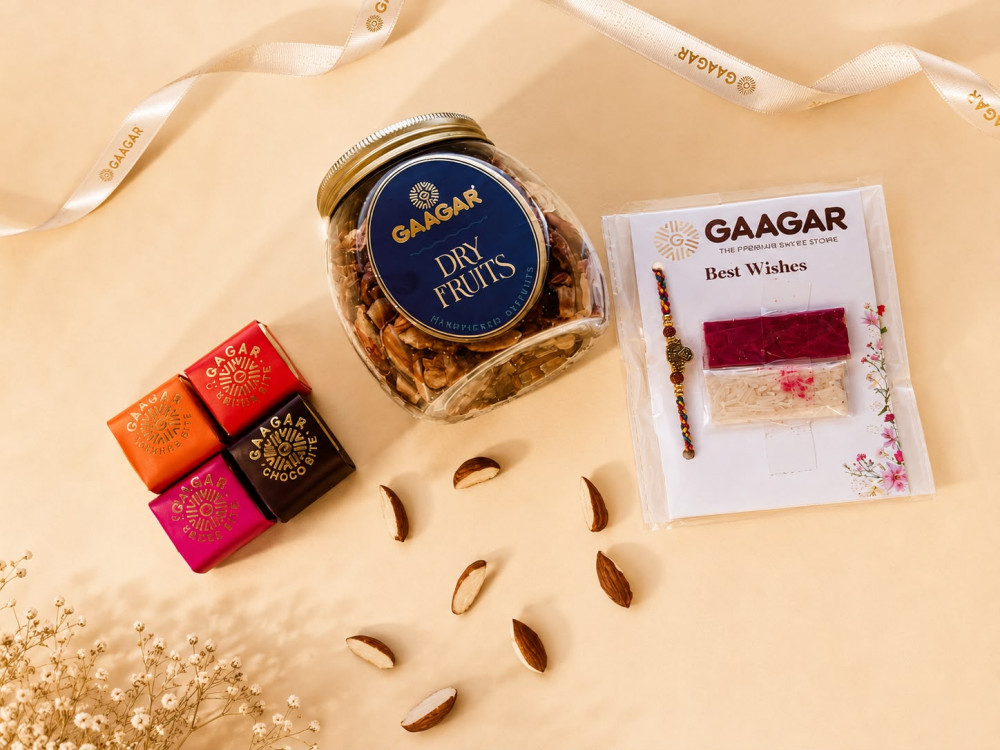 Image of Mewa Bite box(4 PCS ) + Small Nuts Jar + Rakhi