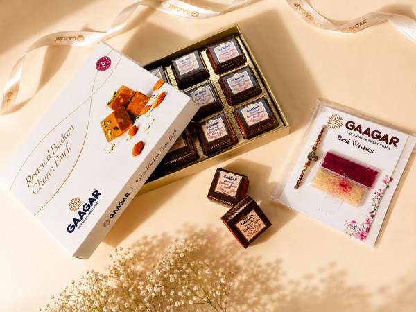 Image of Roasted Badam Chana Burfi 12 pcs box + Rakhi