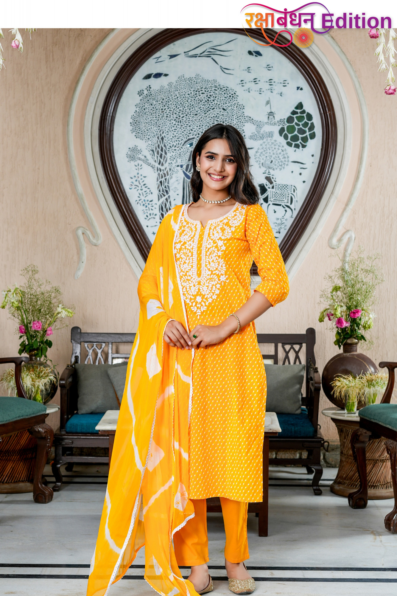 SUNSHINE BLOOM EMBROIDERED COTTON SUIT