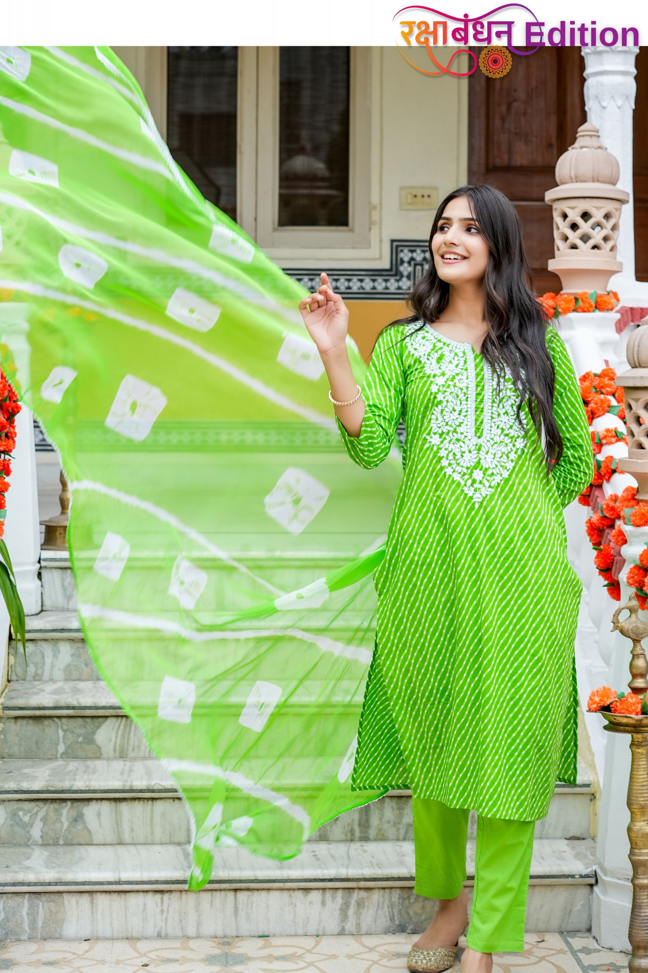 MEHR EMBROIDERED FRESH GREEN KURTA SET