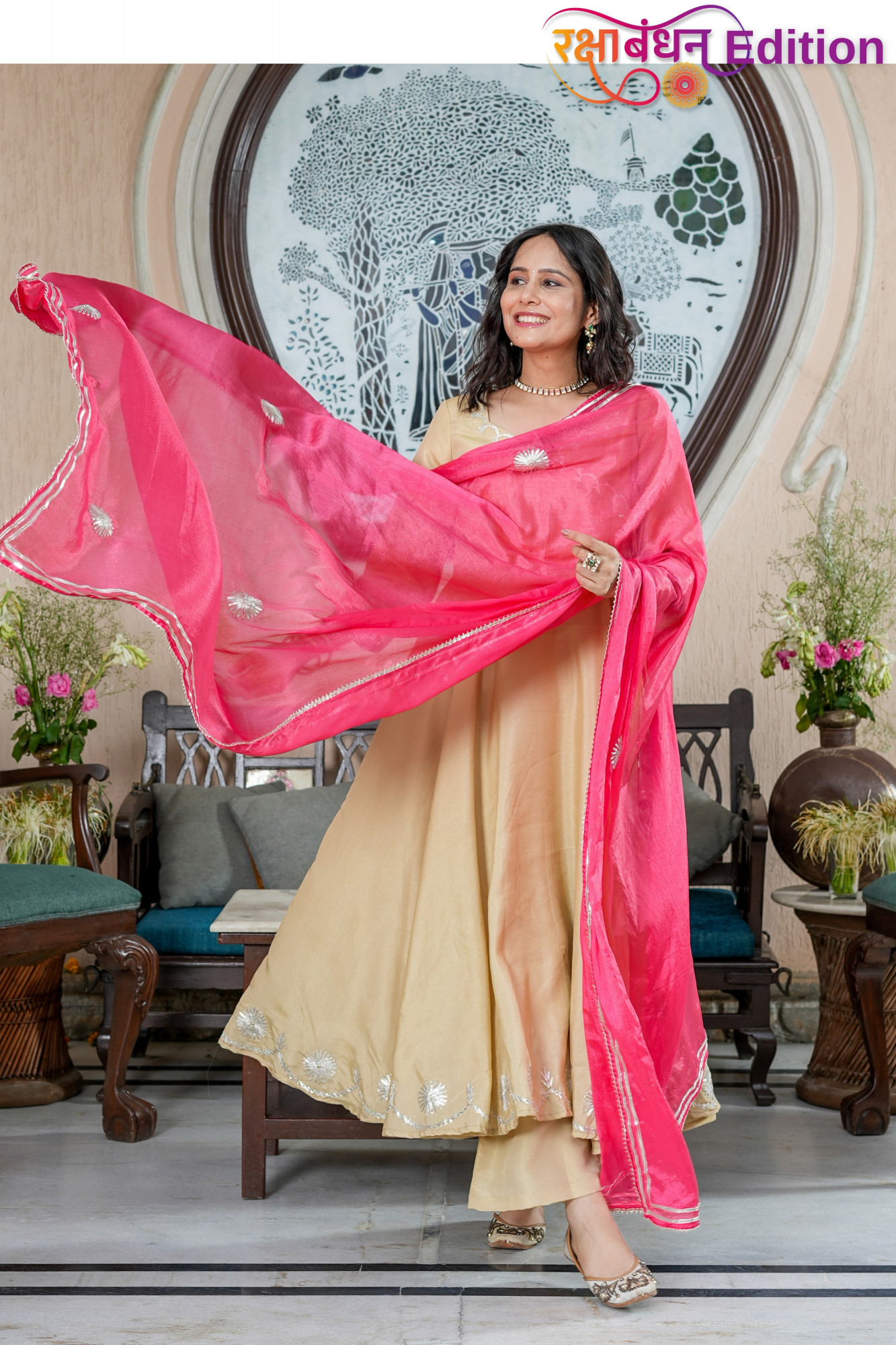 AYRA BEIGE GOTA SHIMMER SUIT SET