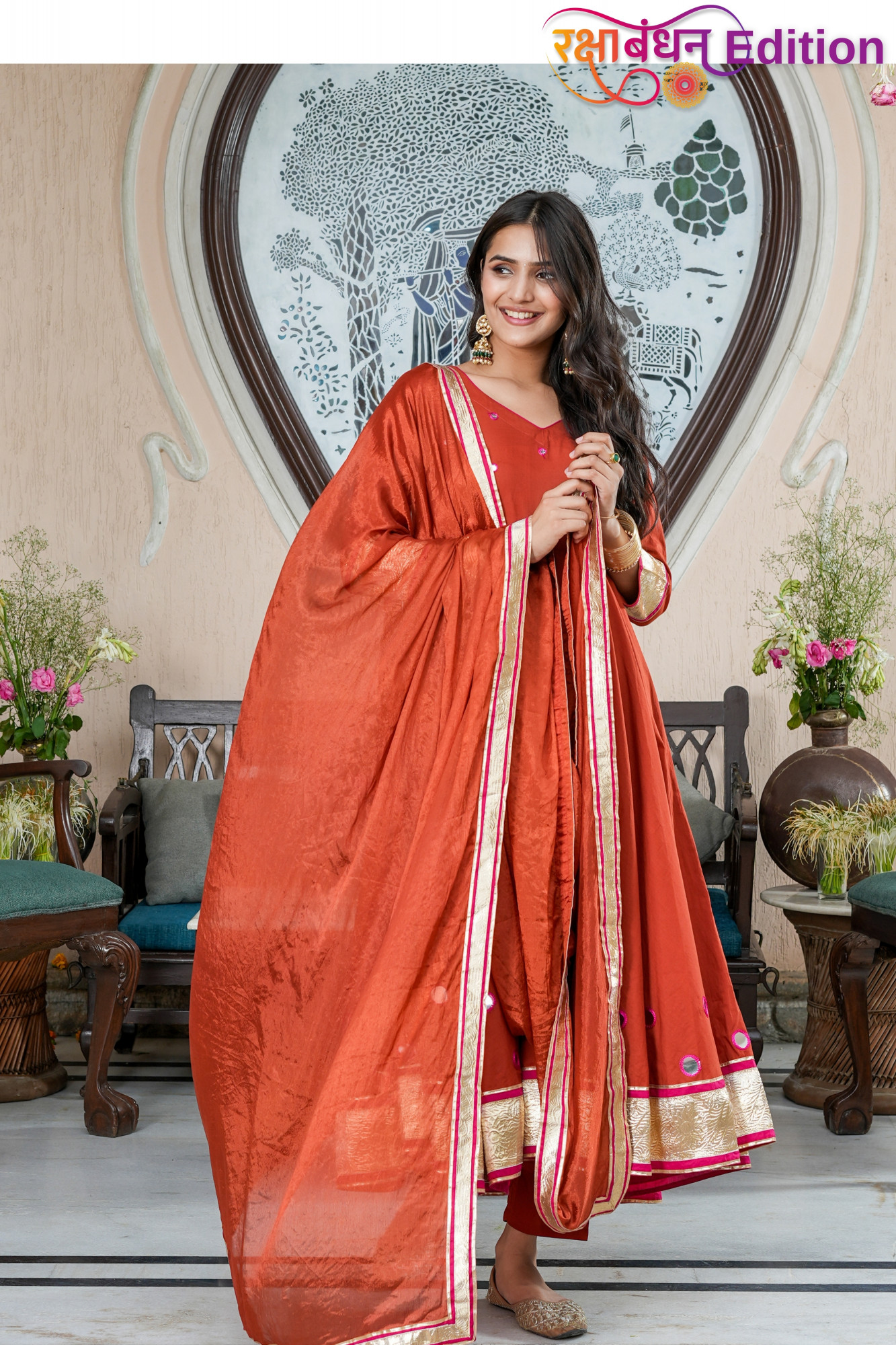 KANAK RUST MIRROR GOTTA ANARKALI SET