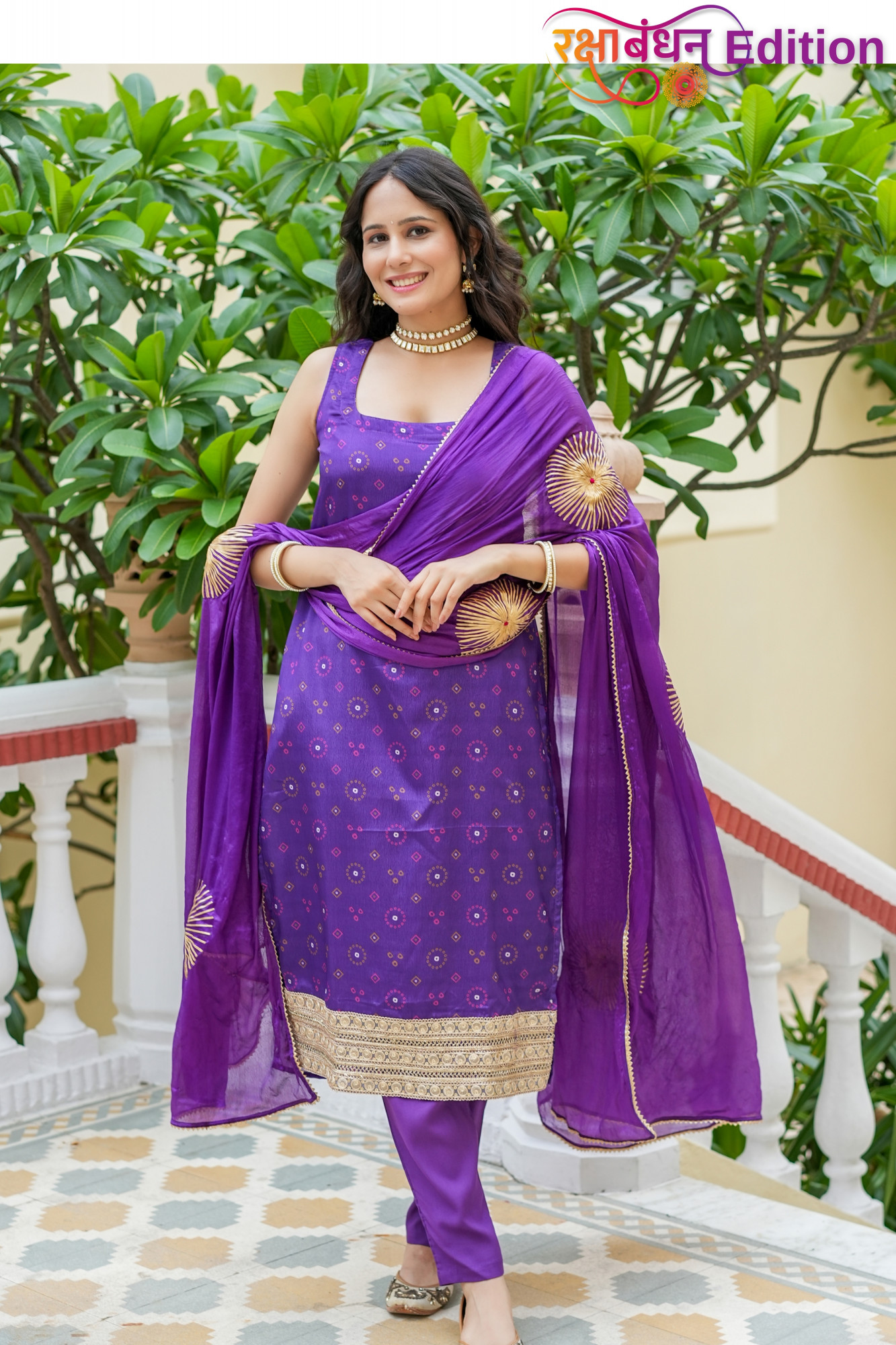 MIHIRA ROYAL PURPLE BANDHANI KURTA SET