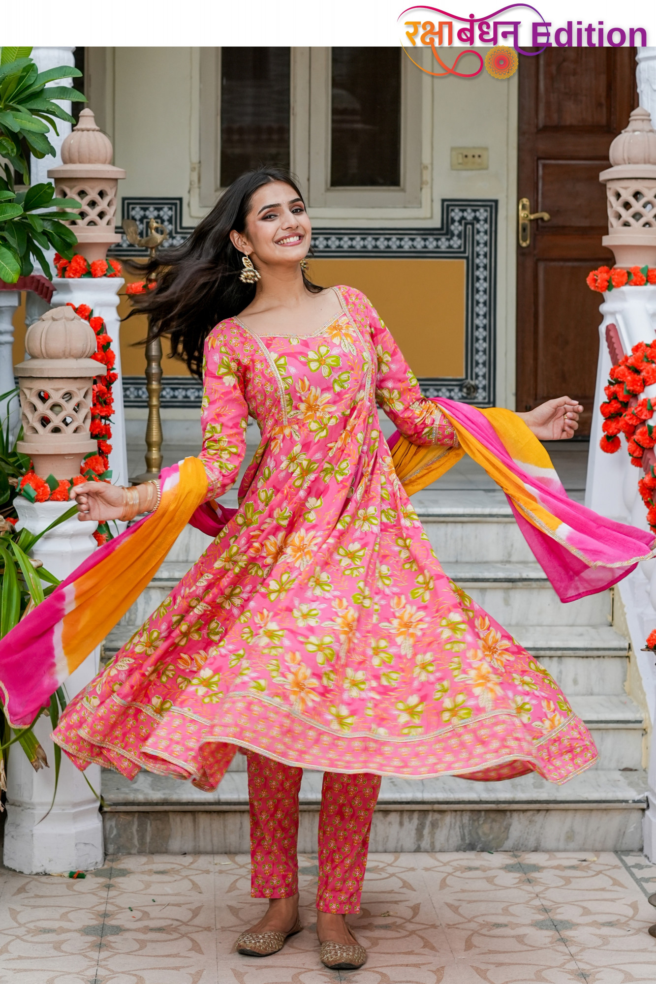 PEACH BLOOM LACE EMBELLISHED SUIT SET