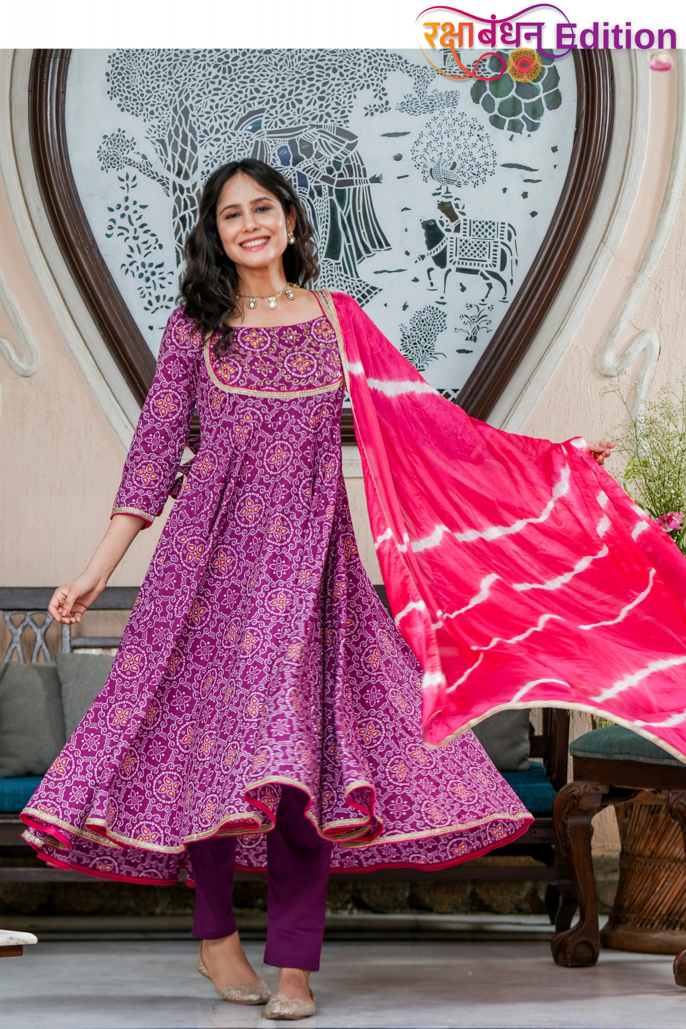 LAVANYA PURPLE BANDHANI COTTON SUIT SET