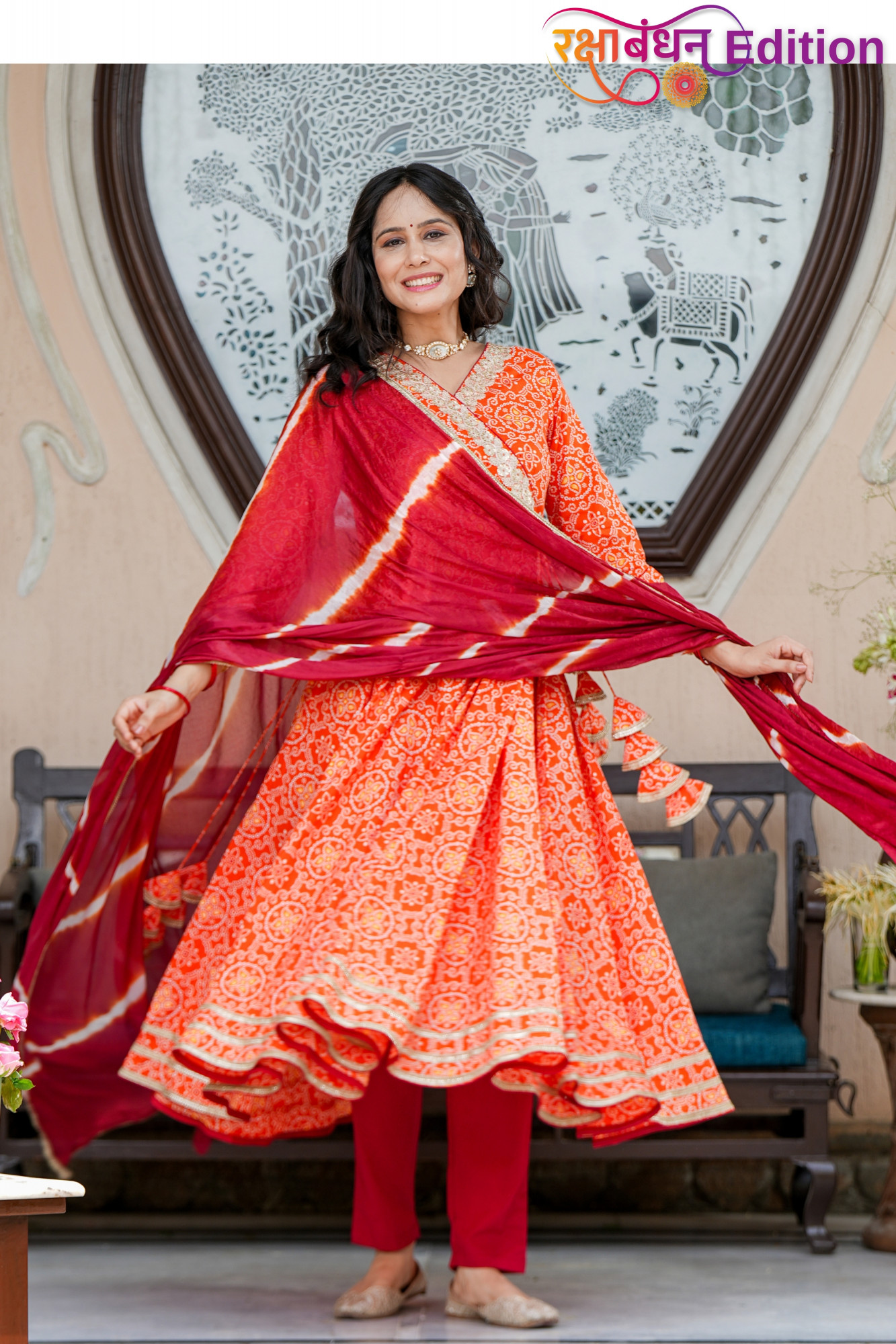 TARUNI ORANGE BANDHANI COTTON SUIT SET