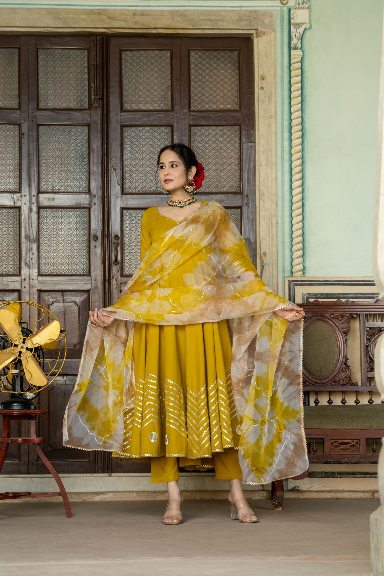 ROYAL MUSTARD LACE ANARKALI SET