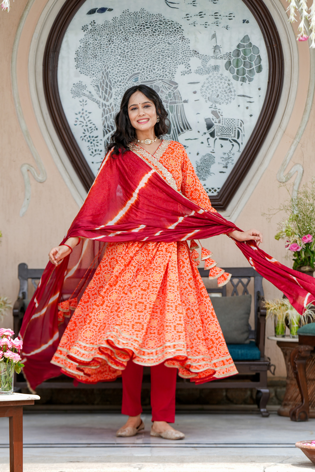 TARUNI ORANGE BANDHANI COTTON SUIT SET