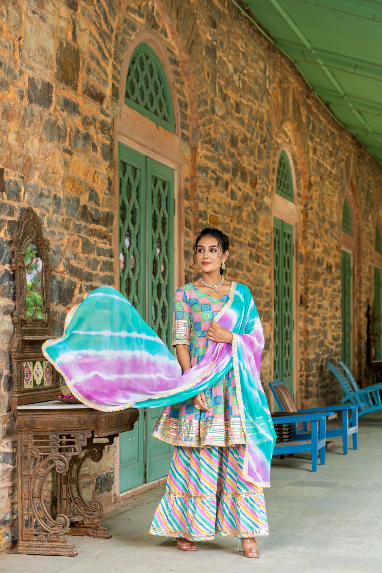 LUXE BLUE BANDHANI SHARARA SET