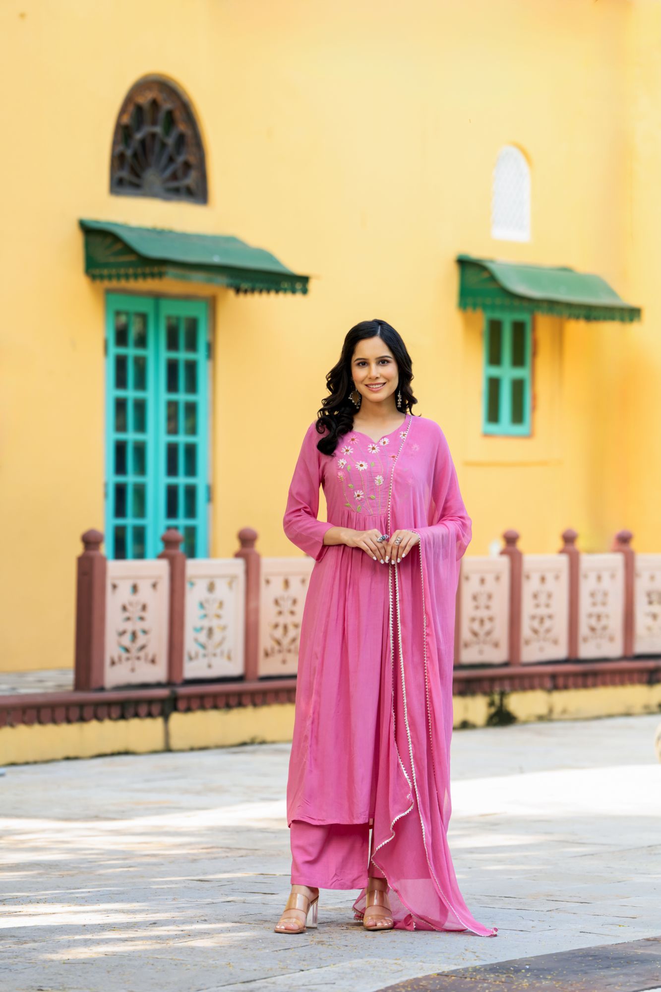 PEACH THREAD EMBROIDERY KURTA SET