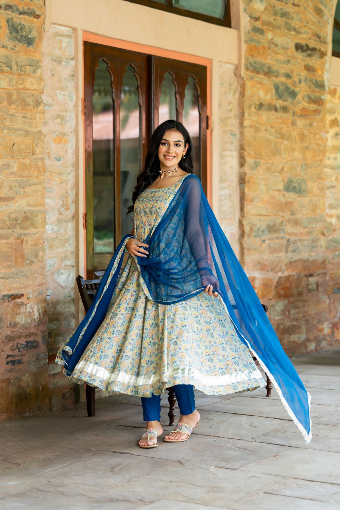 TEAL BLOOM ANARKALI SUIT SET