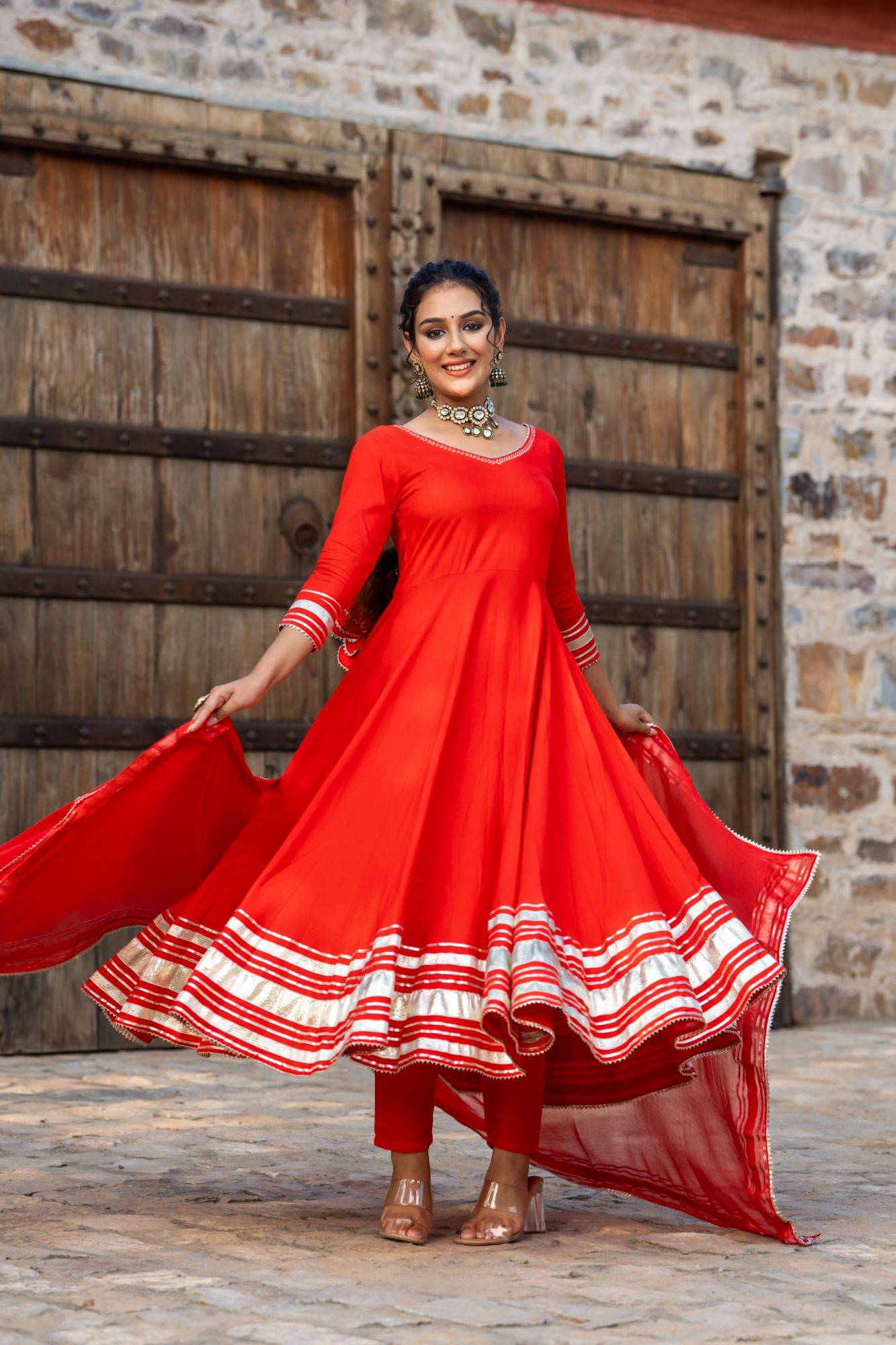 SCARLET GOTA ANARKALI SET
