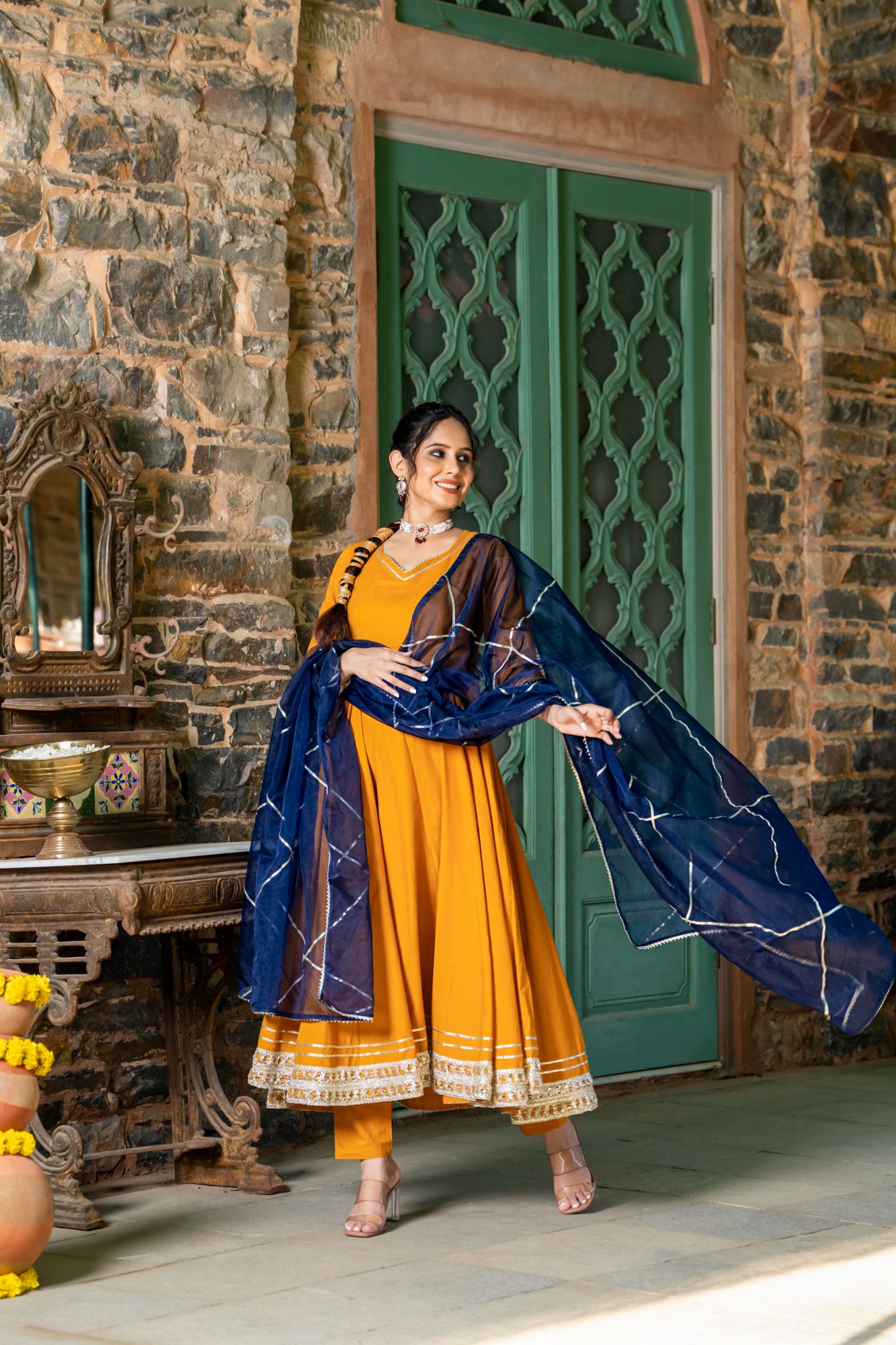 MUSTARD REGAL GOTA ANARKALI SET