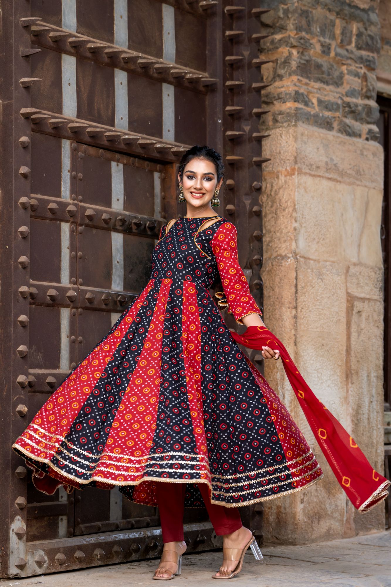 BLACK BANDHANI RADIANCE ANARKALI SET