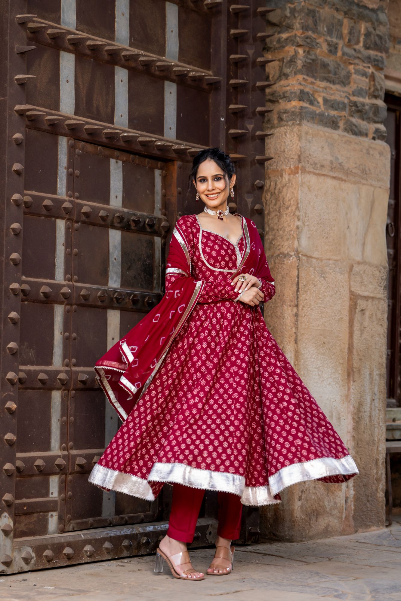 MAROON FLORAL SPLENDOR ANARKALI SET