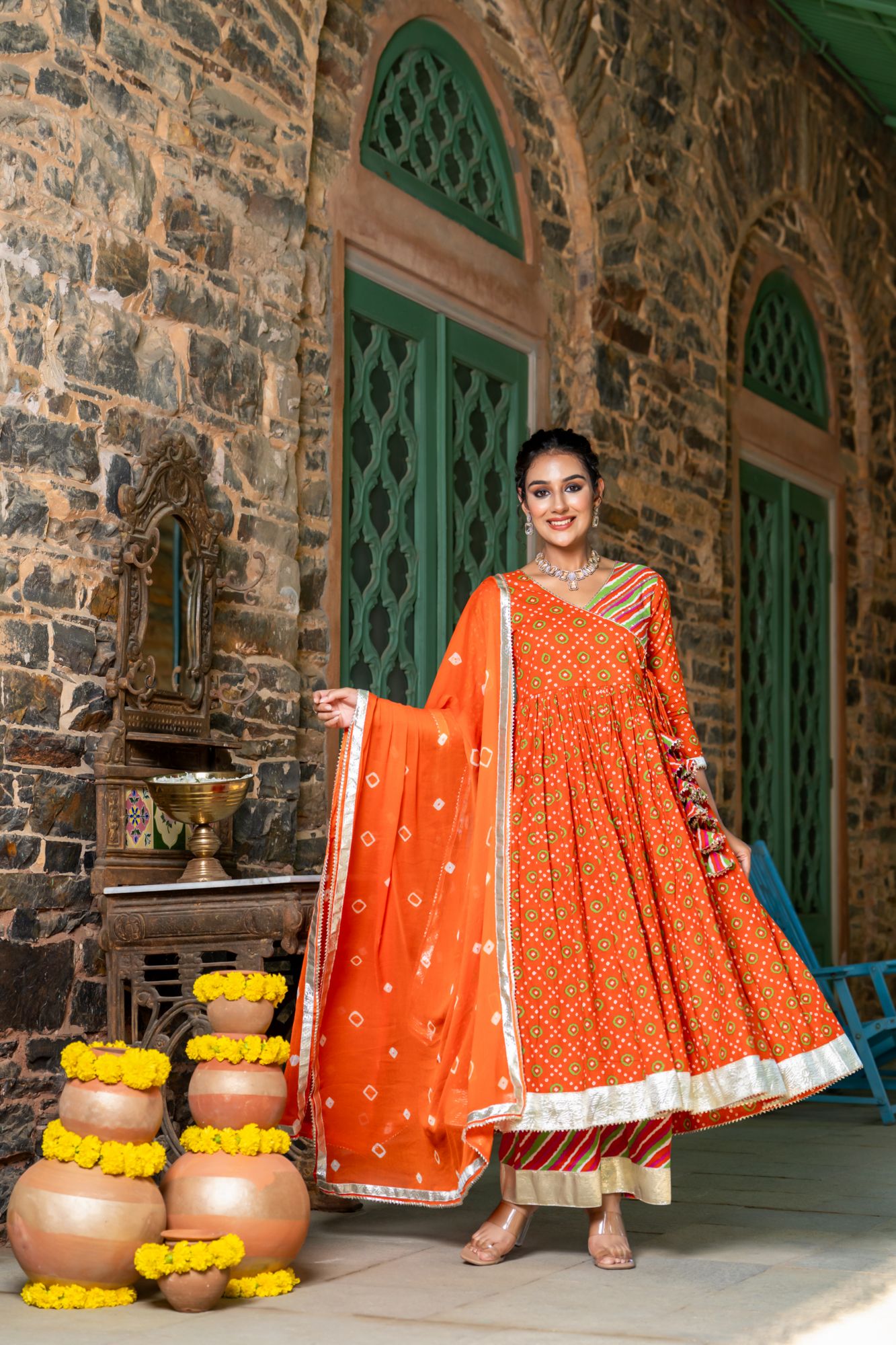 ORANGE RADIANCE BANDHANI ANARKALI SET