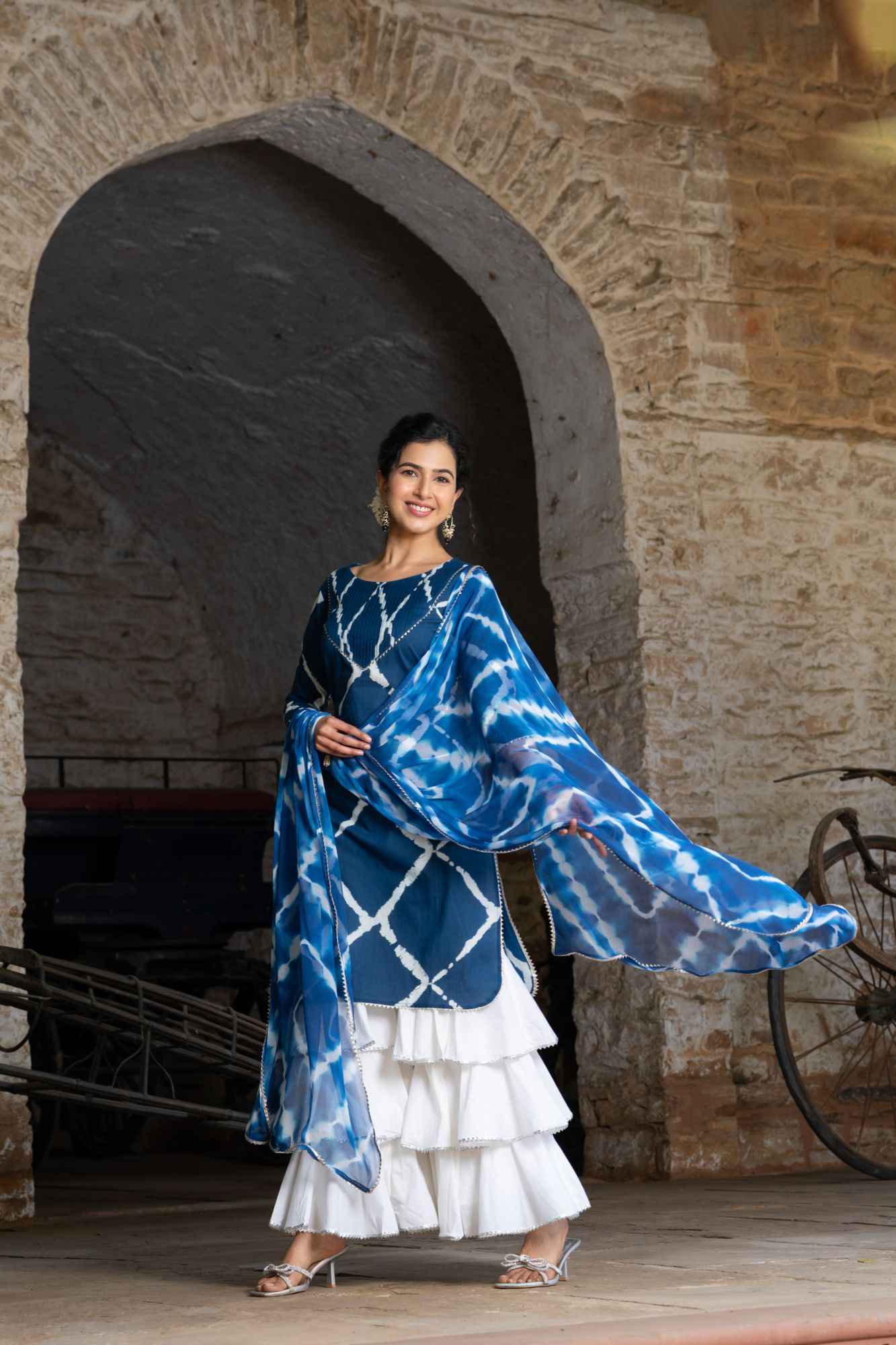 NAVY FUSION SHARARA SET