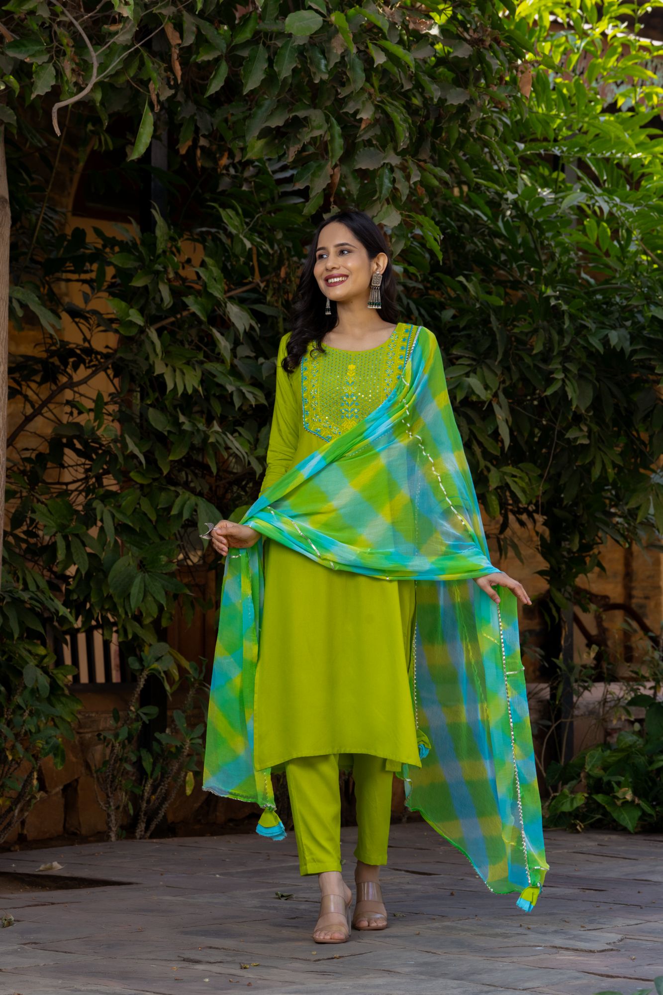LIME EMBROIDERY CHARM KURTA SET